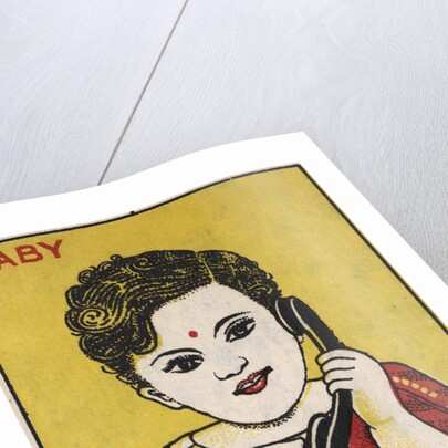 Indian Matchbox Label with a Girl Holding a Telephone by Anonymous