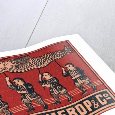 Chinese Matchbox Label with Children Holding a Parade Dragon by Anonymous