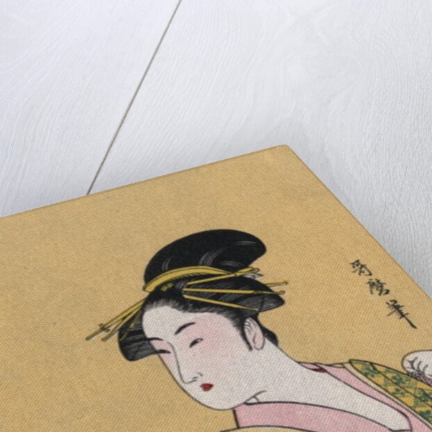 Japanese Matchbox Label with a Woman in a Pink and Green Kimono by Anonymous
