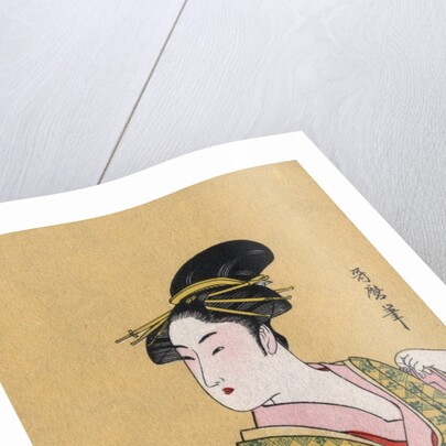 Japanese Matchbox Label with a Woman in a Pink and Green Kimono by Anonymous