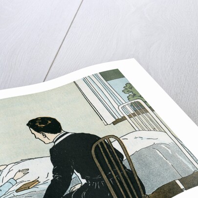 Illustration of a Priest Talking to a Sick Child by L. Kate Deal