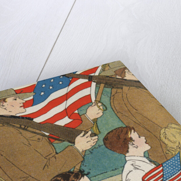 Illustration of Children Marching with Soldiers in a Memorial Day Parade by Anonymous