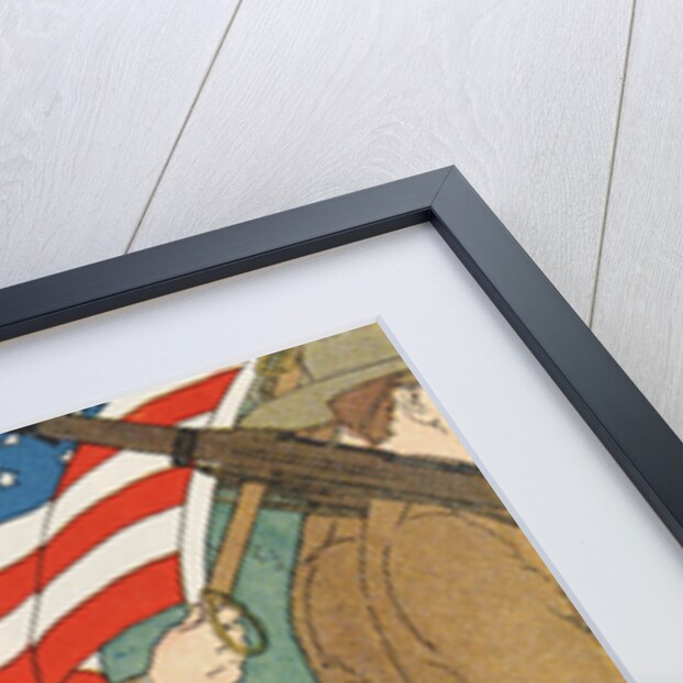 Illustration of Children Marching with Soldiers in a Memorial Day Parade by Anonymous