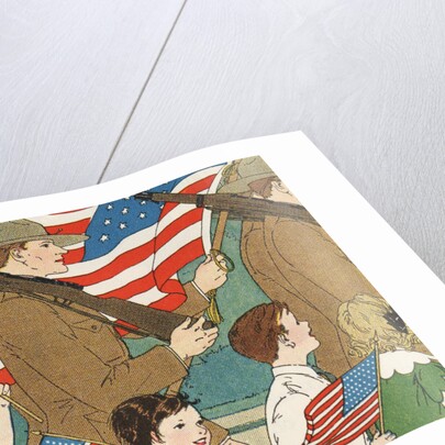 Illustration of Children Marching with Soldiers in a Memorial Day Parade by Anonymous