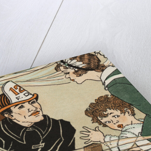 Illustration of a Fireman Rescuing a Woman and Child by Marie Schubert