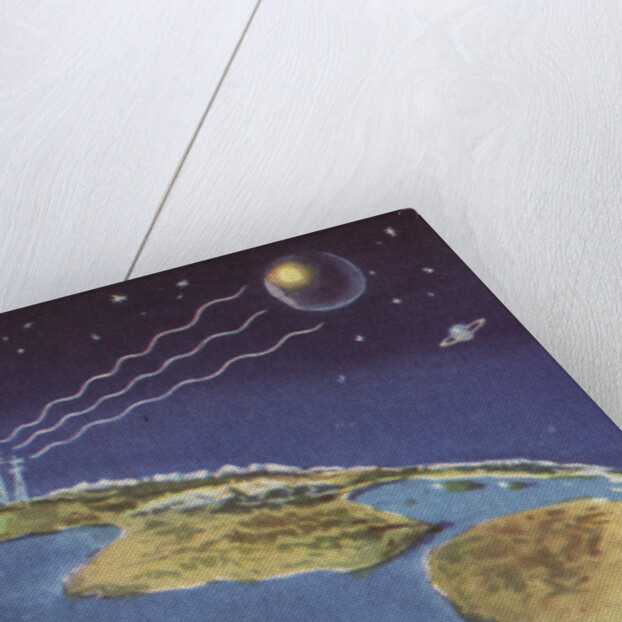 Biekens Pictorial Sticker with Beams Sent from Earth to Another Planet by Anonymous