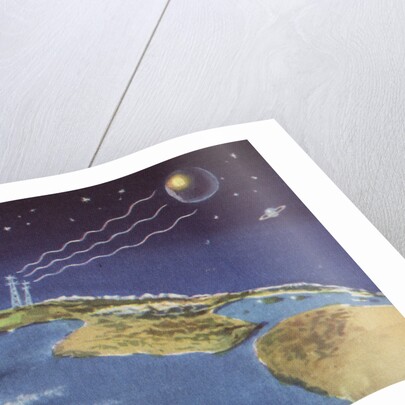 Biekens Pictorial Sticker with Beams Sent from Earth to Another Planet by Anonymous