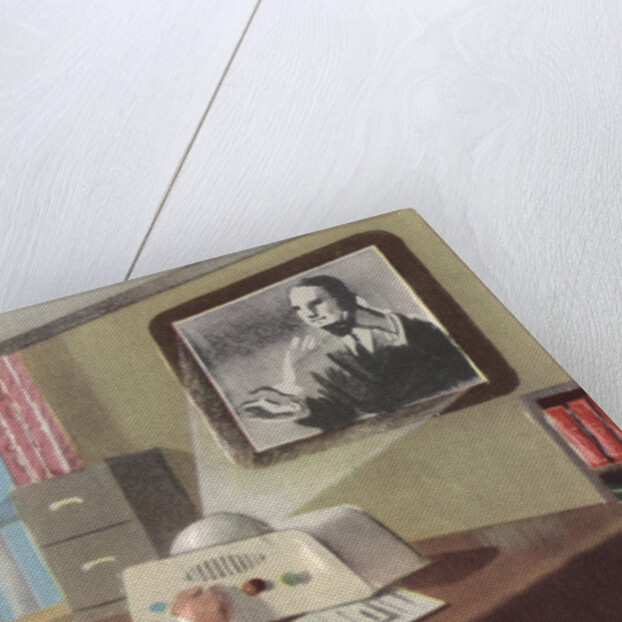 Biekens Pictorial Sticker with an Executive Using a Video Telephone by Anonymous