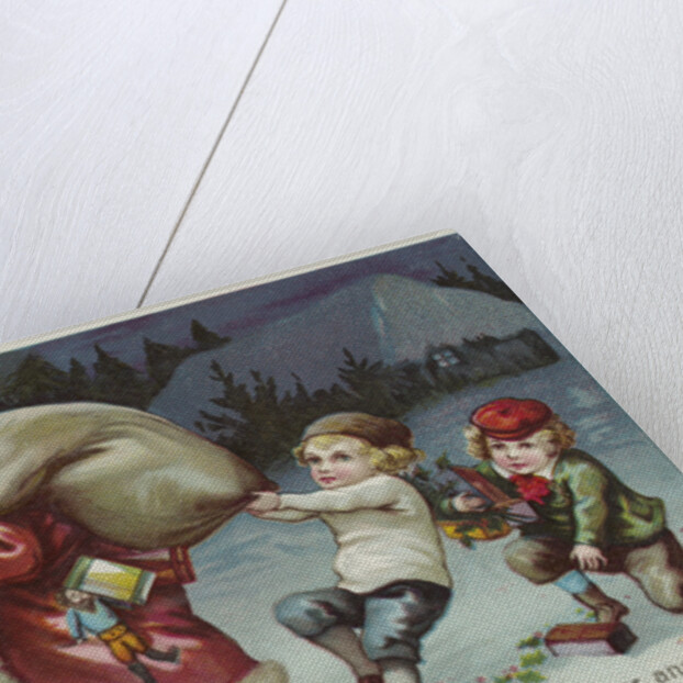 Christmas Greetings Postcard with Santa Claus and Two Children by Anonymous