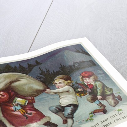 Christmas Greetings Postcard with Santa Claus and Two Children by Anonymous