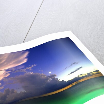 Lighting striking over green and blue water by Anonymous