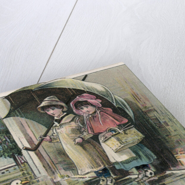 Victorian Postcard of Children Watching Ducks in the Rain by Anonymous