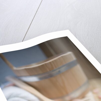 Tub, Wooden Spoon with Bath Salts, and Petals by Anonymous