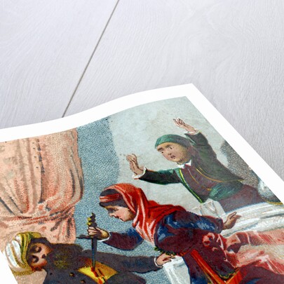 Illustration of Morgiana Stabbing the Diguised Captain of the Forty Thieves by Anonymous