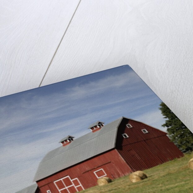 Hay Bales and Red Barn by Anonymous
