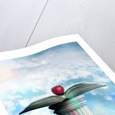 Apple and Open Book on Pedestal by Anonymous