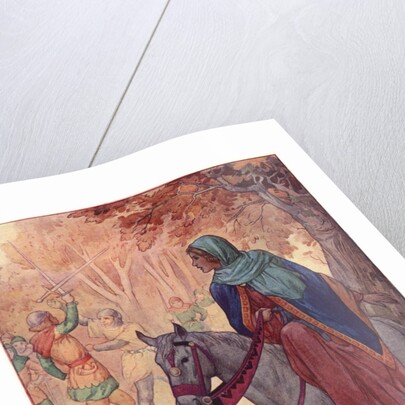 Illustration of Maid Marian Watching a Sword Fight by Harry G. Theaker