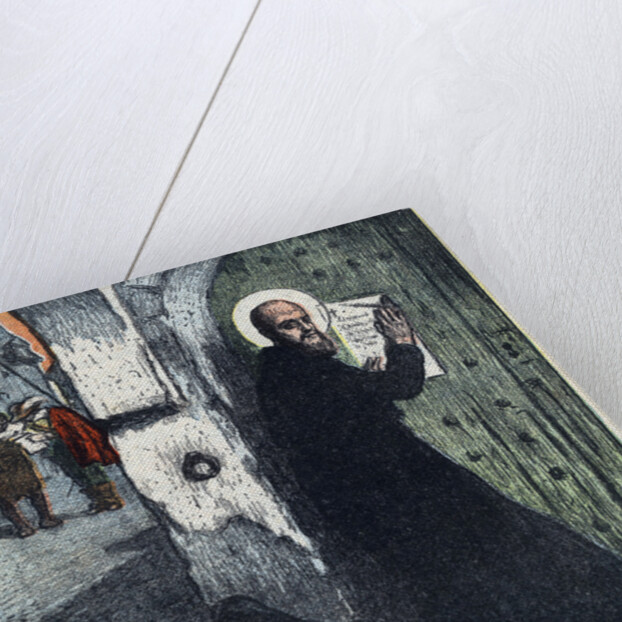 Illustration of Saint Francis of Sales Posting Tracts on Protestant Homes by Anonymous