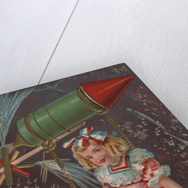 Fourth of July Postcard with a Girl and a Rocket by Anonymous