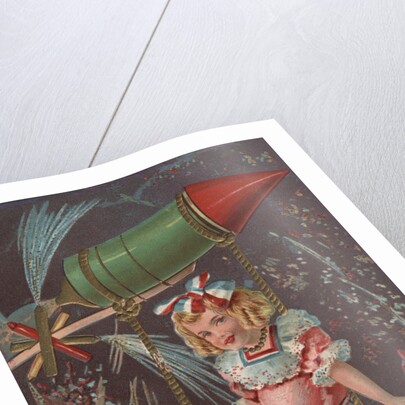 Fourth of July Postcard with a Girl and a Rocket by Anonymous