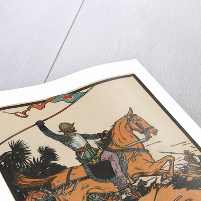 Illustration of Hernando Cortez in Battle by J.L. Kraemer