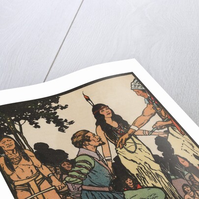 Illustration of John Smith and Pocahontas by J.L. Kraemer