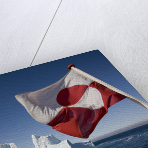 Greenland Flag on Arctic Umiaq Line Ferry by Anonymous
