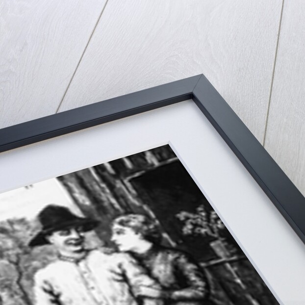 A bush hawker selling an item to a child by Anonymous