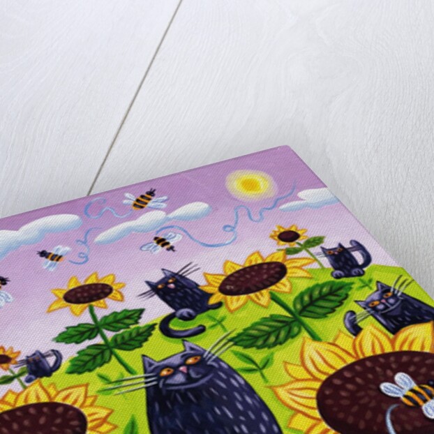 Black Cats Watching Honeybees on Sunflowers by Anonymous