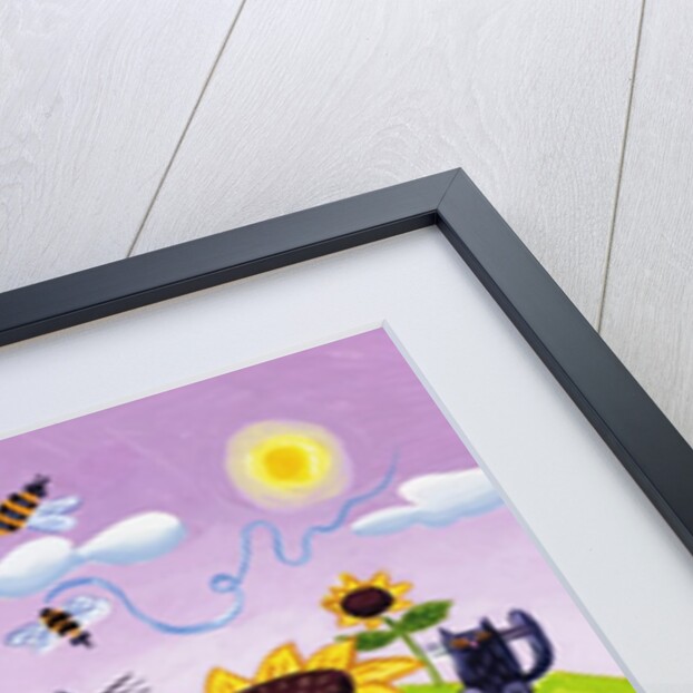 Black Cats Watching Honeybees on Sunflowers by Anonymous