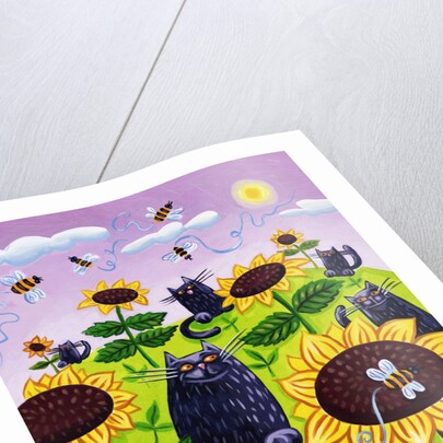 Black Cats Watching Honeybees on Sunflowers by Anonymous