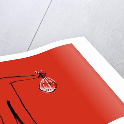 Figure holding a heart in a plastic bag by Anonymous