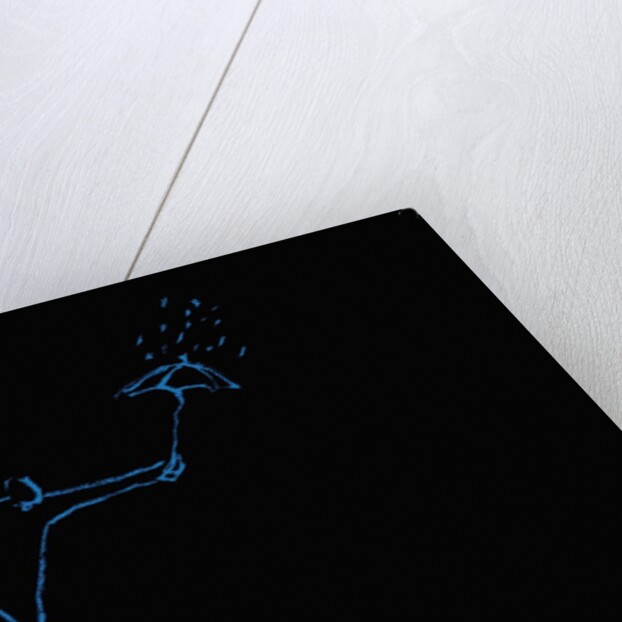 Figure running through the rain with an umbrella by Anonymous