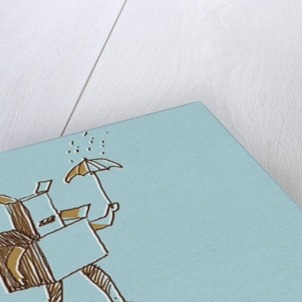 Box man walking through the rain by Anonymous