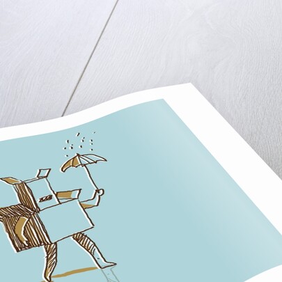 Box man walking through the rain by Anonymous