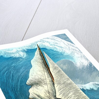 Sailboat caught in front of a large swell by Anonymous
