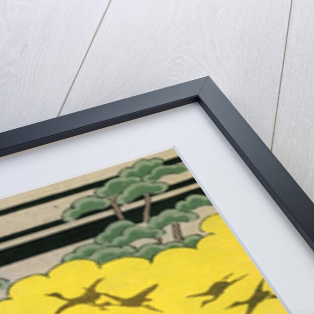 Illustration of Yellow and Green Trees with Cranes by Anonymous