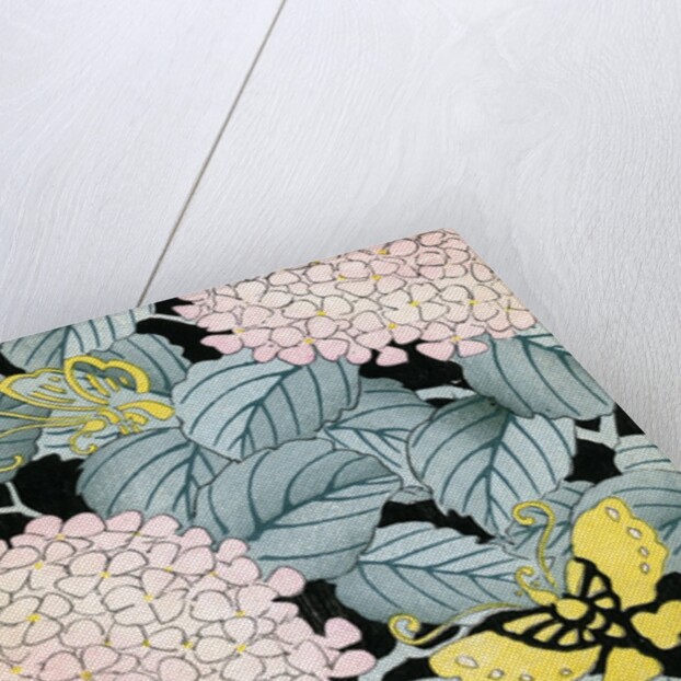 Illustration of Hydrangeas and Butterflies by Anonymous