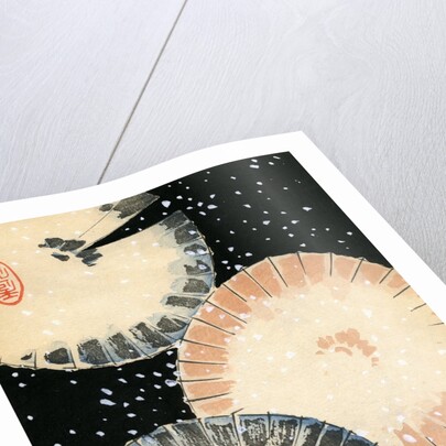Illustration of Three Umbrellas in Snow by Anonymous