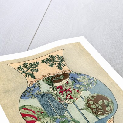 Illustration of Japanese Vase Design with Baskets and Foliage by Anonymous