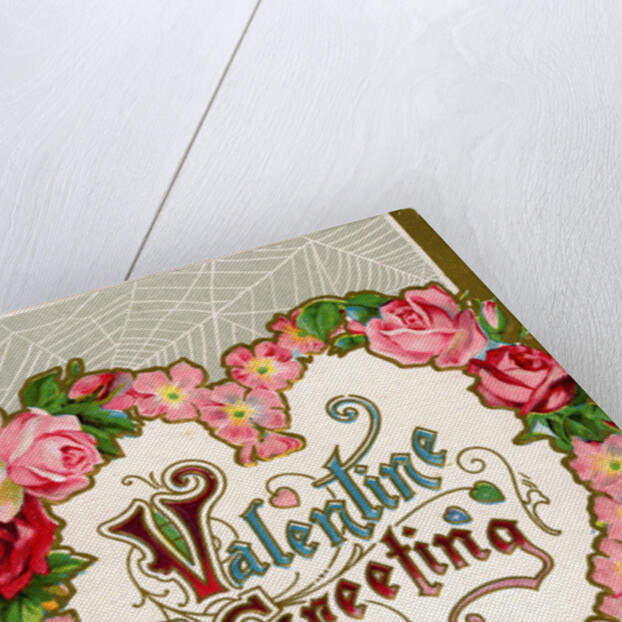 Valentine Greeting Postcard with Heart-Shaped Flower Garland by Anonymous