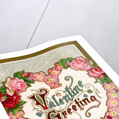 Valentine Greeting Postcard with Heart-Shaped Flower Garland by Anonymous