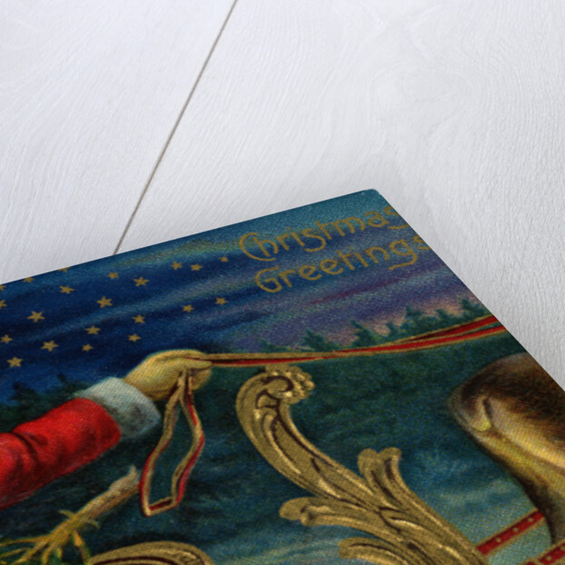Christmas Greetings Postcard with Santa Claus Holding Reins by Anonymous