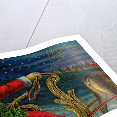 Christmas Greetings Postcard with Santa Claus Holding Reins by Anonymous