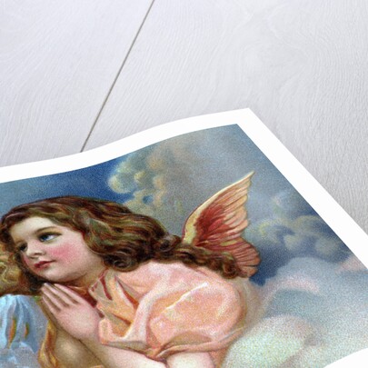 A Merry Christmas Postcard with Two Praying Angels by Anonymous