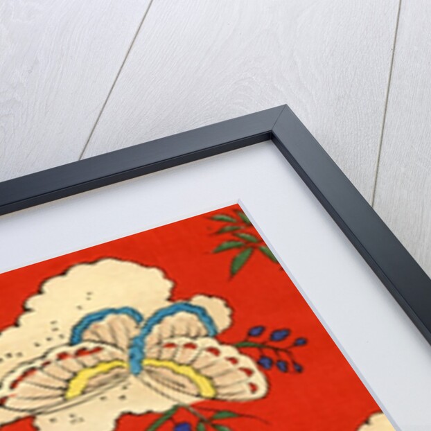 Illustration of Butterflies on Red and White Background by Anonymous