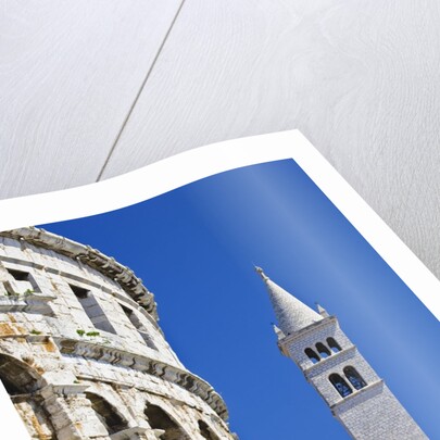 Roman Amphitheater and Church Bell Tower in Pula by Anonymous