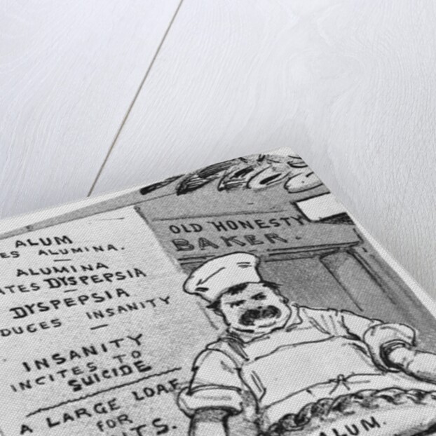 Illustration of Baker Holding Loaf of Bread Containing Alum by Anonymous