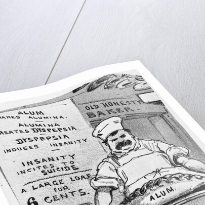 Illustration of Baker Holding Loaf of Bread Containing Alum by Anonymous