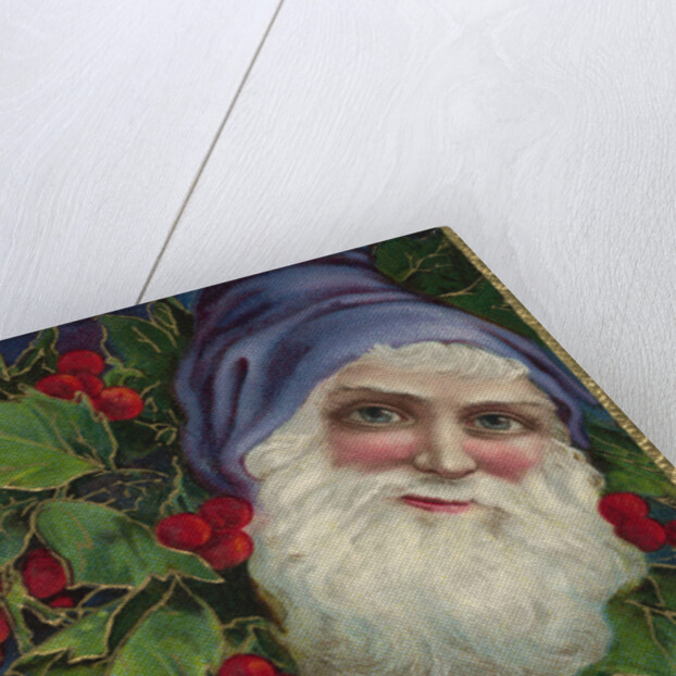 Loving Christmas Wishes Postcard with Santa Claus in Blue Cap by Anonymous